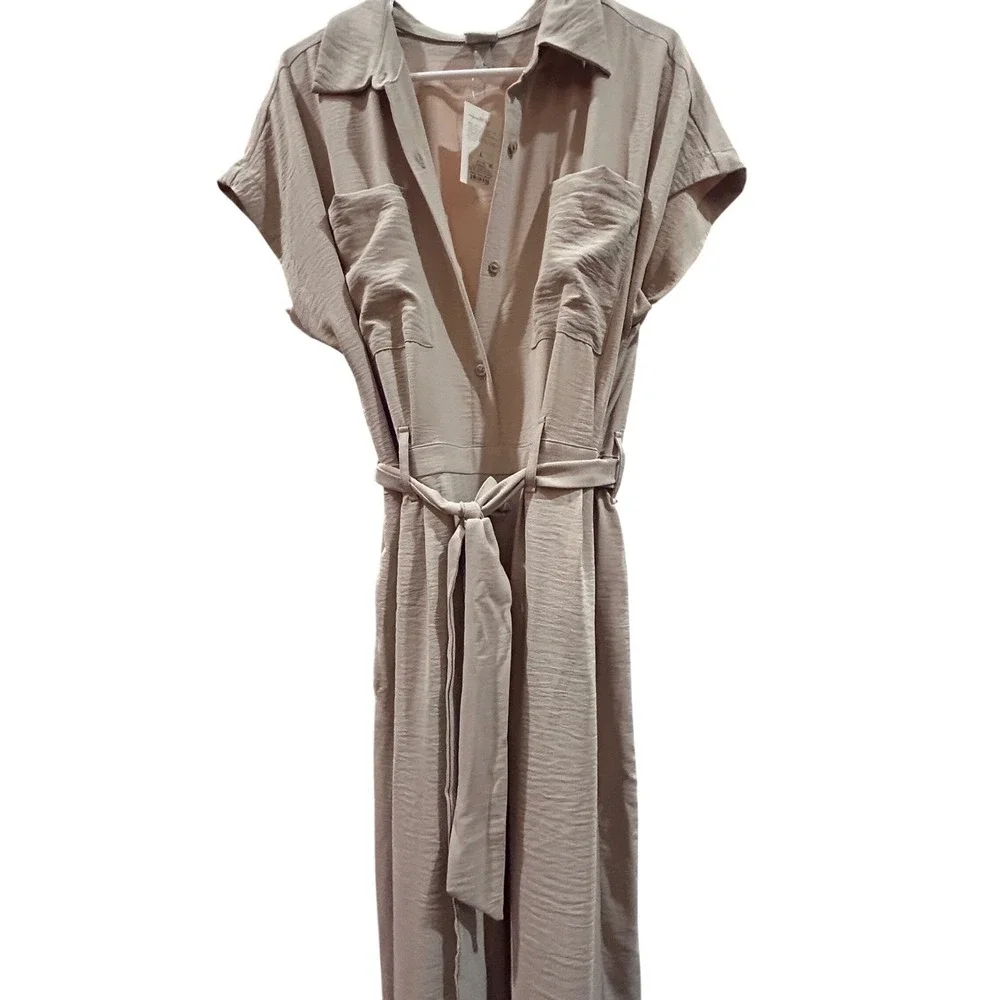 NEW A New Day Womens‎ Utility Button Front Belted Jumper Khaki Size L - Picture 2 of 10
